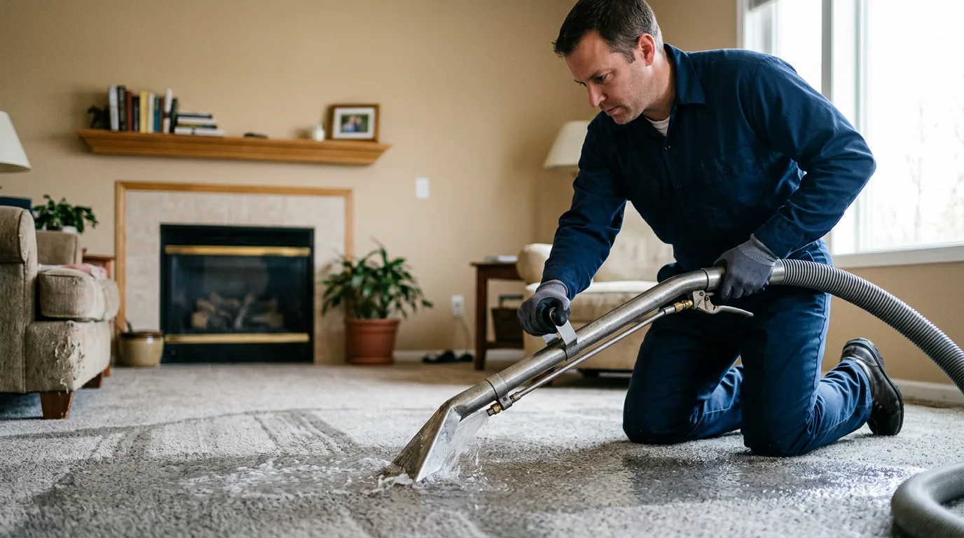 Water damage restoration technician working near Mount Vernon, IN